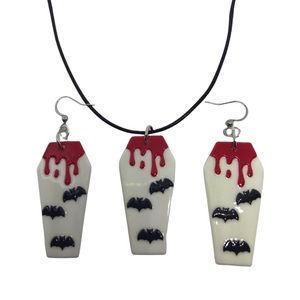 Acrylic Bloody Bat Coffin necklace and earrings horror goth gothic new